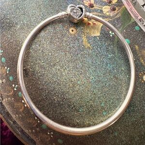Pandora Sterling Silver Heart Clasp Bangle .